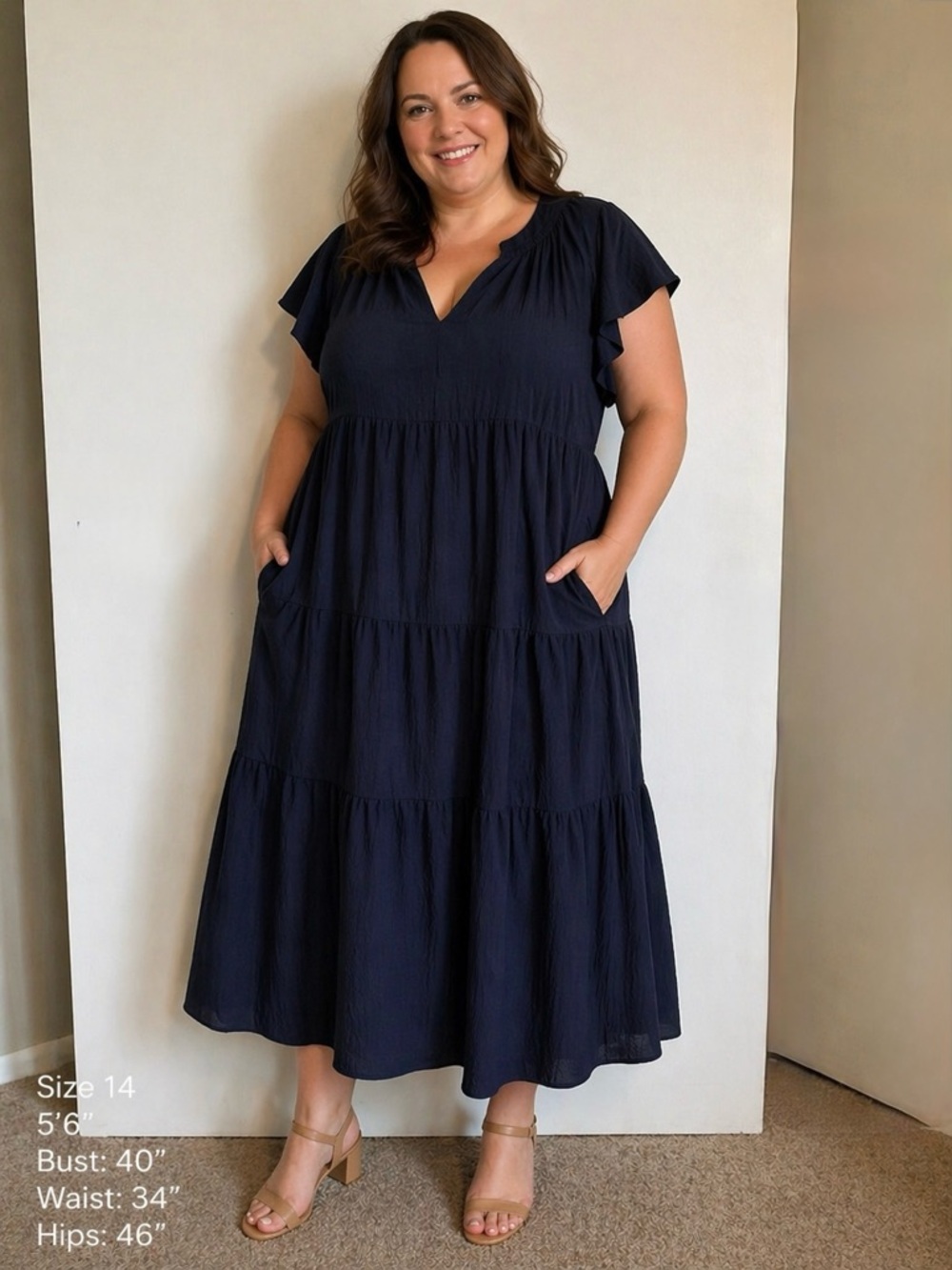 Harper Rose Blue Maxi Dress with V-Neck and Flutter Sleeves